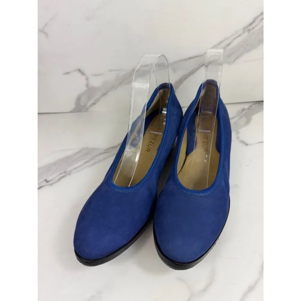 Robert Zur Blue Nubuck Wedge Shoes Slip On Comfort Flats Size 8.5-9